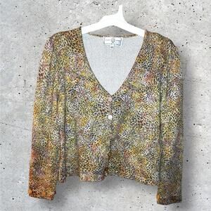 St. John Collection Knit Cardigan Size L VTG USA Cheetah Print